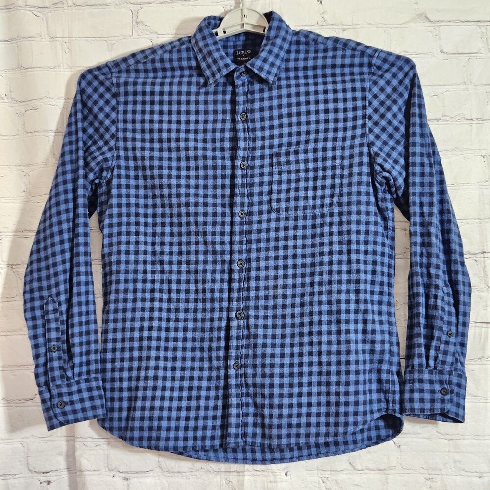 J Crew Re-Imagined Slim Fit Flannel Shirt Mens L 100% Cotton Blue Buffalo Check